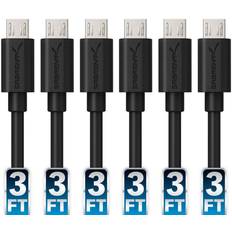 Sabrent [6-Pack 22AWG Premium 3ft Micro USB Speed 2.0 Micro Sync Charge Cables [Black]