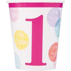 Unique cups First Birthday girls 25 cl paper 8 pieces