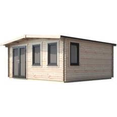 Grey Small Cabins Power Sheds 16 16ft Left Hand Door Chalet Log Cabin (Building Area )