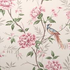 Crown Akina Floral Natural Wallpaper Pink/Green/White