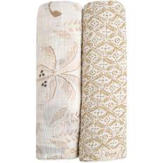 Crane Baby Soft Muslin Swaddle Blankets, Soft Swaddle Wraps for Boys and girls, Beige and Safari Animal, 2 count, 47 x 47 (Bc-120SWS)