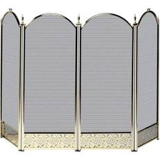 Uniflame S-2115 4 Fold Polished Brass Screen With Decorative Filigree