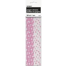 Unique Party 62086 Baby Pink Polka Dot Paper Straws, Pack of 10