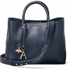 Aspinal of London Ladies Pebble Navy Blue Full Grain Leather Midi Tote Bag With Silver Lining