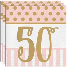 Birthdays Paper Napkins Age 50/50th Birthday Pink & Gold Luncheon Napkins Pack of 20