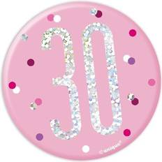 Unique Party 83532 Pink Number 30" Birthday Badge Silver 1 Pc, Age