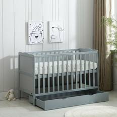 Beds Kid's Room MCC Direct Grey Wooden Baby Cot Bed & Rollaway Drawer & Aloe Vera Water Repellent Mattress 26x48"