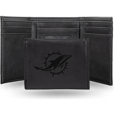 NFL Football Fan Shop Rico Dolphins Laser-Engraved Black Trifold Wallet