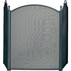 Uniflame 3 Fold Large Diameter Black Fireplace Screen W/ Woven Mesh