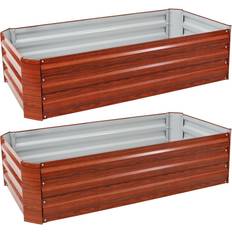 48 Galvanized Steel Rectangle Raised Bed - Woodgrain Set 2