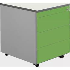 Mauser Drawer pedestal with castors, HxD 579 x 600 mm, plastic top, 3 drawers, white aluminium yellow green white