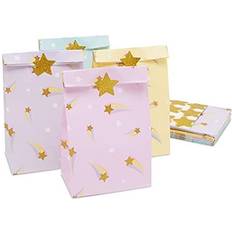 Rainbow Birthday Party Favor Gift Bags with Gold Foil Stickers (8.5 In, 24 Pack)