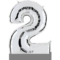 Grabo ToylandÂ Balloon Number 2 in Silver XXL Giant Number 100cm for Anniversary Birthday & Co Party Gift Decoration Foil Balloon Happy Birthday