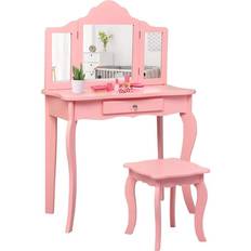 Pink Furniture Set Costway Kids Dressing Vanity Set with Mirror & Stool