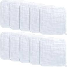 Baby Washcloths, Muslin Cotton Baby Towels, Large 10”x10” Wash Cloths Soft on Sensitive Skin, Absorbent for Boys & Girls, Newborn Baby & Toddlers Essentials Shower Registry Gift (White, Pack of 10)