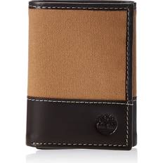 mens Canvas & Leather Trifold Wallet, Khaki, One