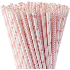 ALINK Biodegradable Pink Paper Straws, Pack of 100 Party Straws for Juice, Cocktail, Smoothies, Birthday, Wedding, Bridal/Baby Shower and Christmas Decorations