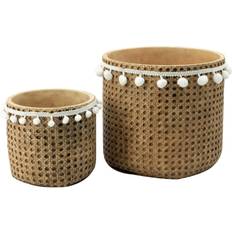 A&B Home Rattan Detail Outdoor Planter Baskets with Tassel Detail