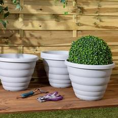 Wham 1 Large 40cm Round Rippled Grey Barrel Planter Plant