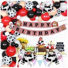 JOYMEMO Farm Animal Birthday Decorations, Barnyard Balloon Garland Arch Kit 99 Pack with Happy Birthday Banner, Cow Balloons for Kids 1st 2nd 3rd