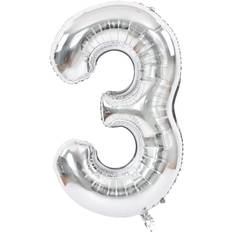 Birthdays Number Balloons 40 Inch Silver Large Numbers Balloons 0-9, Number 3 Digit 3 Helium Balloons, Foil Mylar Big Number Balloons for Birthday Party Anniversary Supplies Decorations