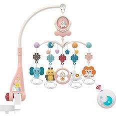 Eners Baby Musical Crib Mobile with Night Lights and Rotation, Rattles, Remote Control,Comfort Toys for Newborn Infant Boys Girls Toddles (Red)