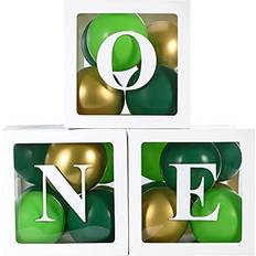 Baby 1st Birthday Decorations for Boy ONE Balloon Boxes with Letters Includes Green and Golden Balloons ONE Blocks Design for Boys 1 Year Old Birthday Backdrop Favor First Birthday Cake S