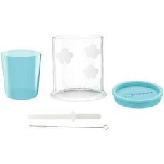 Grabease Spoutless Sippy Convertible Training Cup Set for Baby & Toddler With 4-oz. Training Cup 1.5-oz. Mini Cup Silicone Lid Straw & Cleaning Brush; BPA- & Phthalate-Free Dishwasher Safe (Teal)