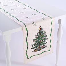 Spode 90" Christmas Tree Runner Tablecloth Beige, White