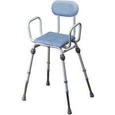 NRS Healthcare Compact Perching Stool with Arms and Back Blue PU