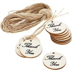 100 Pack Wooden Thank You Tags with String Twine for Wedding & Baby Shower Party Favor Gifts 1.5 in