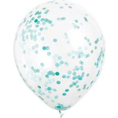 Unique Party Clear Latex Balloons with Caribbean Teal Confetti 12'' 6ct