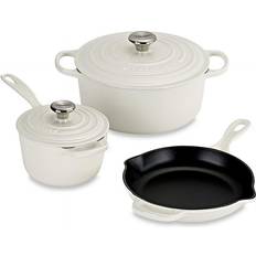 Le Creuset White Signature Enameled Cast Iron Cookware Set with lid 5 Parts