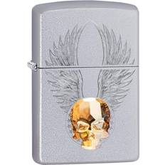 Zippo Gold Skull Design Pocket Lighter, Satin Chrome Gold Emblem, One