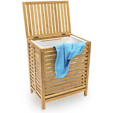 Relaxdays Wooden Laundry Hamper Linen Basket