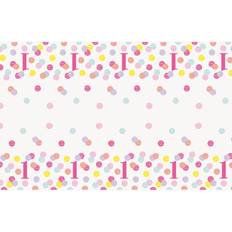 Birthdays Table Cloths Unique Party 73283 Pink Dots 1st Birthday Plastic Tablecloth, 7ft x 4.5ft