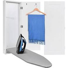 Ivation Wall-Mounted Ironing Board Cabinet, Foldable Ironing Storage Station for Home, Apartment Easy-Release Lever, Garment Hooks, White