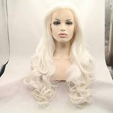 Platinum Blonde Wavy Lace Front Wig Long Natural Wave White Blonde Front Wig Blonde Wig