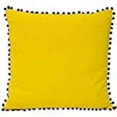 Velvet Pom Pom Trimmed Complete Decoration Pillows Grey, Yellow