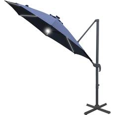Blue Parasols & Accessories OutSunny 3m LED Cantilever Parasol w/ Base Solar Lights