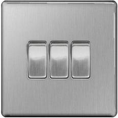 Wall Switches on sale BG Screwless Flatplate Brushed Steel Triple Switch, 10Ax 2 Way