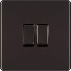 Black Wall Switches BG 10Ax Screwless Flat Plate Double Switch 2 Way Black Nickel