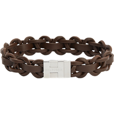 Tommy Hilfiger Braided Leather Bracelet - Silver/Brown