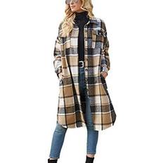 Women - XXXS Jackets Women's Casual Lapel Button Down Long Plaid Shirt Coat Tartan Shacket Jacket