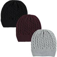 Hudson Baby Knitted Caps 3 pack - Black/Burgundy