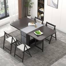 Retractable Drawers Dining Sets Homary Ultic Modern Dining Set 80x150.1cm 5pcs