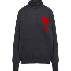 Men - XXXS Jumpers Ami Paris Ami De Coeur Funnel Neck Sweater Unisex - Grey/Red