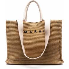 Inner Pocket Fabric Tote Bags Marni Logo Shopping Tote - Brown