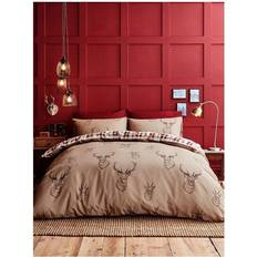 Catherine Lansfield Stag Print Reversible Duvet Cover Natural, White, Red