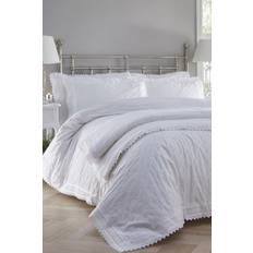 Portfolio Home Balmoral, Broderie Anglaise Double Duvet Cover White, Silver